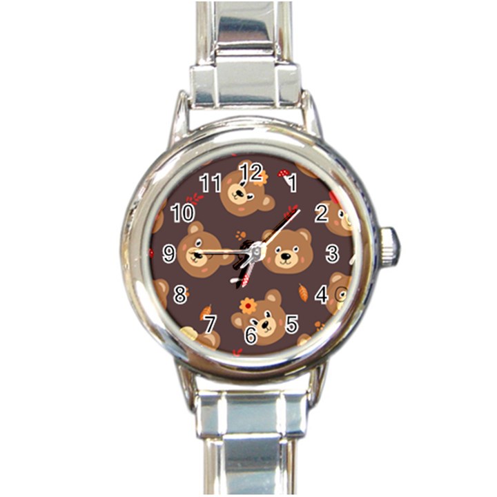 Bears-vector-free-seamless-pattern1 Round Italian Charm Watch