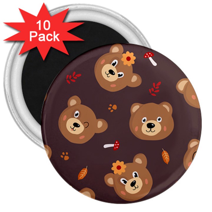 Bears-vector-free-seamless-pattern1 3  Magnets (10 pack) 