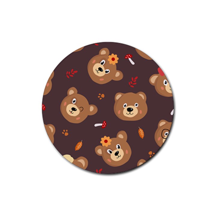 Bears-vector-free-seamless-pattern1 Rubber Coaster (Round) 