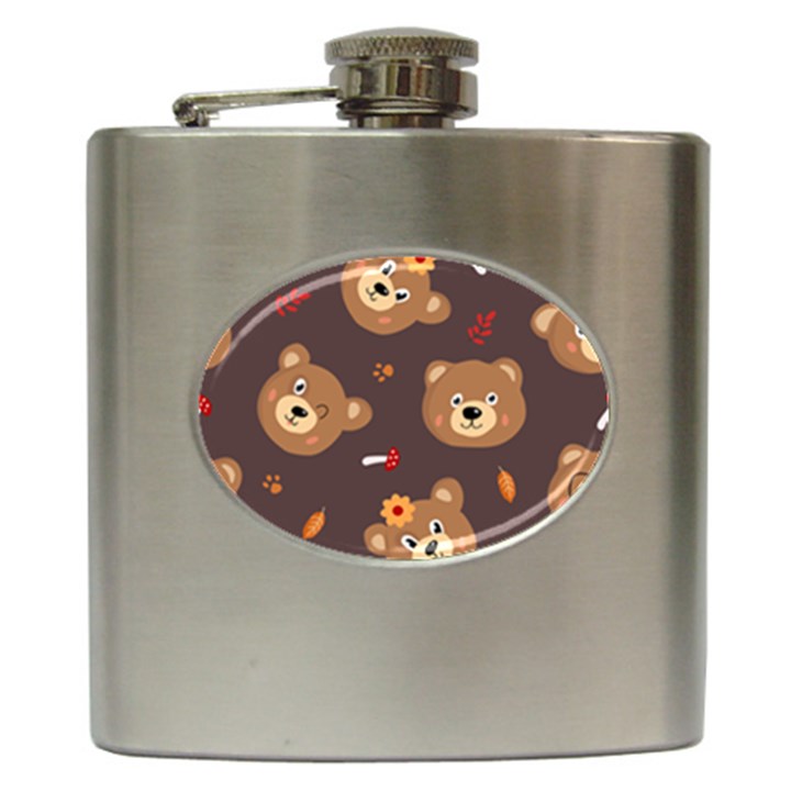 Bears-vector-free-seamless-pattern1 Hip Flask (6 oz)