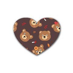 Bears-vector-free-seamless-pattern1 Rubber Coaster (heart)  by webstylecreations