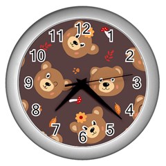 Bears-vector-free-seamless-pattern1 Wall Clock (silver) by webstylecreations