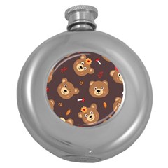 Bears-vector-free-seamless-pattern1 Round Hip Flask (5 Oz) by webstylecreations