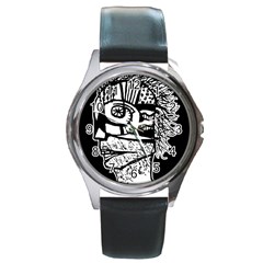 Cyber Punk Portrait Poster Illustration Round Metal Watch by dflcprintsclothing