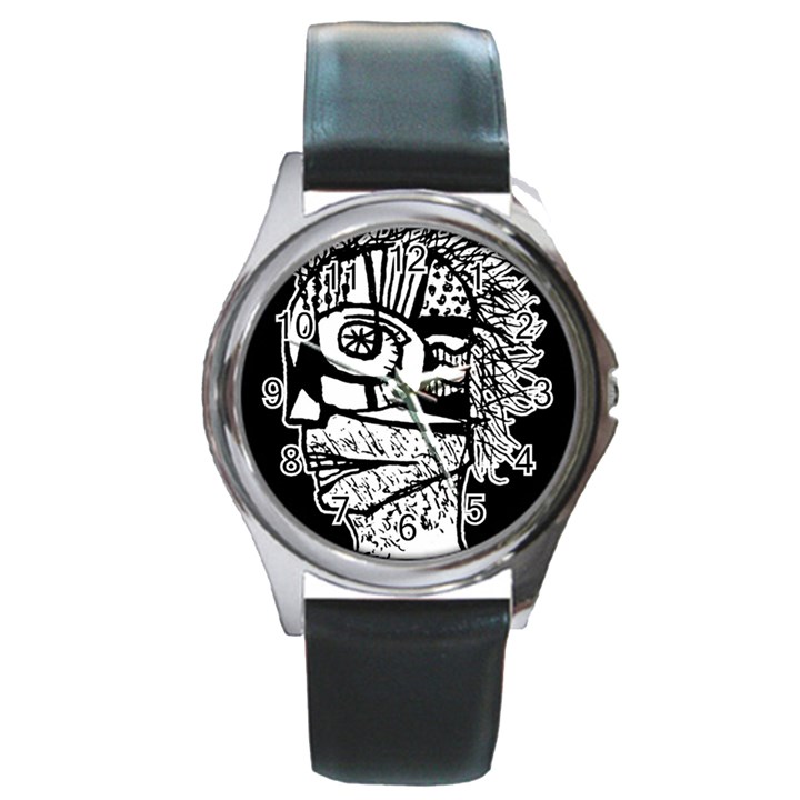 Cyber Punk Portrait Poster Illustration Round Metal Watch