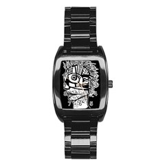 Cyber Punk Portrait Poster Illustration Stainless Steel Barrel Watch by dflcprintsclothing