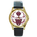 Kitsune Mask Round Gold Metal Watch Front