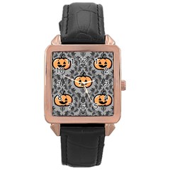 Pumpkin Pattern Rose Gold Leather Watch  by NerdySparkleGoth