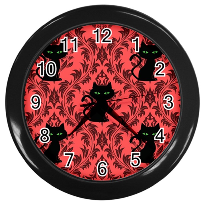 Cat Pattern Wall Clock (Black)