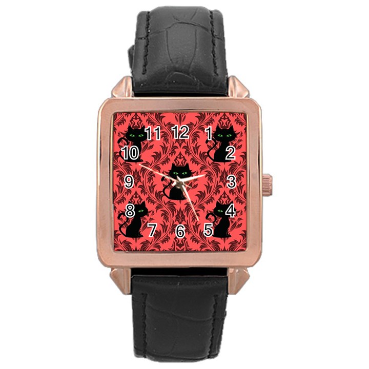 Cat Pattern Rose Gold Leather Watch 