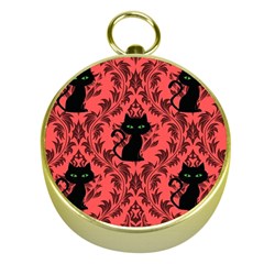 Cat Pattern Gold Compasses by NerdySparkleGoth