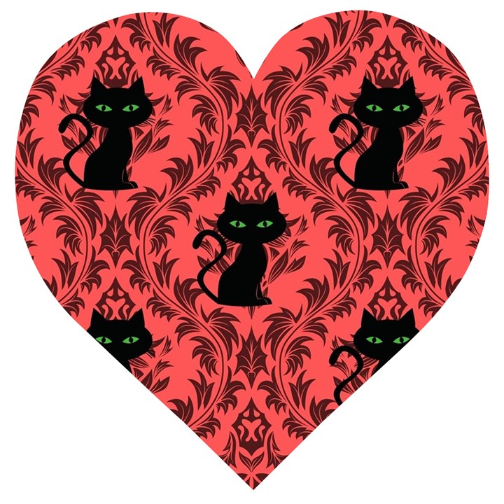 Cat Pattern Wooden Puzzle Heart