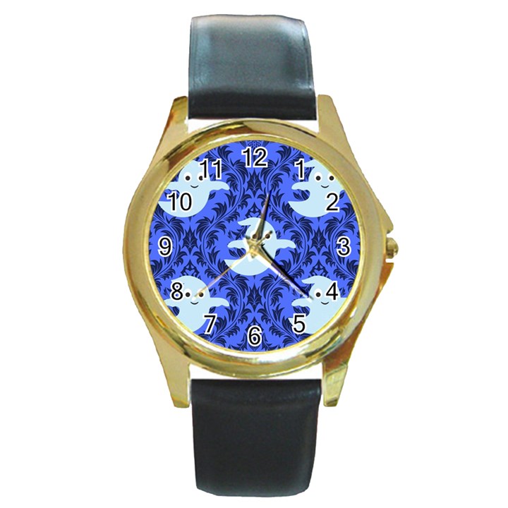 Ghost Pattern Round Gold Metal Watch