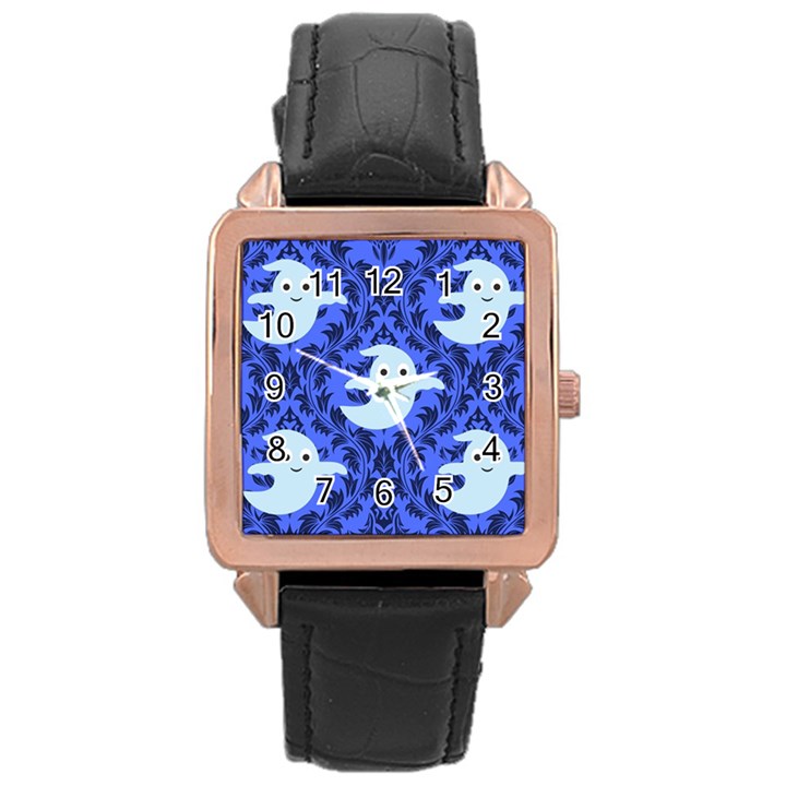 Ghost Pattern Rose Gold Leather Watch 