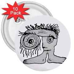 Weird Fantasy Creature Drawing 3  Buttons (10 Pack)  by dflcprintsclothing