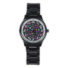 Bows On Black Stainless Steel Round Watch by Daria3107