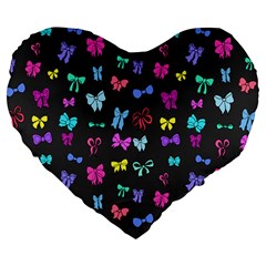 Bows On Black Large 19  Premium Flano Heart Shape Cushions by Daria3107