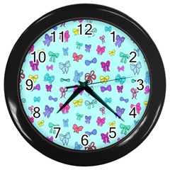 Bows On Blue Wall Clock (black) by Daria3107