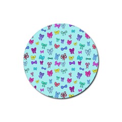 Bows On Blue Rubber Coaster (round)  by Daria3107