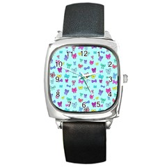 Bows On Blue Square Metal Watch by Daria3107