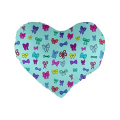 Bows On Blue Standard 16  Premium Heart Shape Cushions by Daria3107