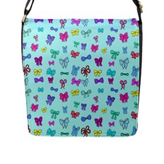 Bows On Blue Flap Closure Messenger Bag (l) by Daria3107