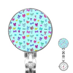 Bows On Blue Stainless Steel Nurses Watch by Daria3107