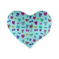 Bows On Blue Standard 16  Premium Flano Heart Shape Cushions by Daria3107