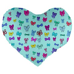 Bows On Blue Large 19  Premium Flano Heart Shape Cushions by Daria3107