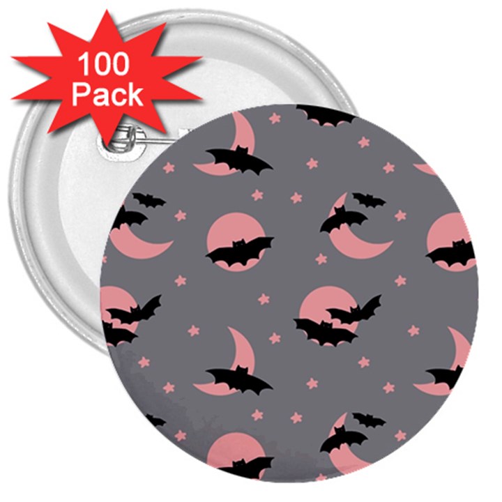 Bat 3  Buttons (100 pack) 