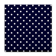 1950 Navy Blue White Dots Tile Coaster by SomethingForEveryone