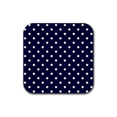 1950 Navy Blue White Dots Rubber Coaster (square)  by SomethingForEveryone