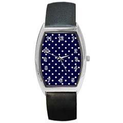 1950 Navy Blue White Dots Barrel Style Metal Watch by SomethingForEveryone