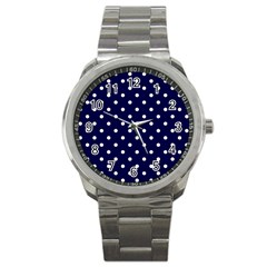 1950 Navy Blue White Dots Sport Metal Watch by SomethingForEveryone