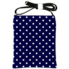 1950 Navy Blue White Dots Shoulder Sling Bag by SomethingForEveryone