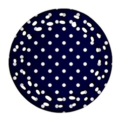 1950 Navy Blue White Dots Ornament (round Filigree) by SomethingForEveryone