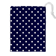 1950 Navy Blue White Dots Drawstring Pouch (4xl) by SomethingForEveryone