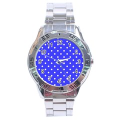 1950 Purple Blue White Dots Stainless Steel Analogue Watch by SomethingForEveryone