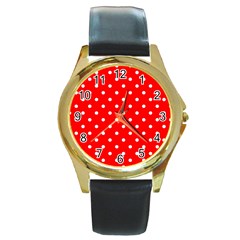 1950 Red White Dots Round Gold Metal Watch by SomethingForEveryone