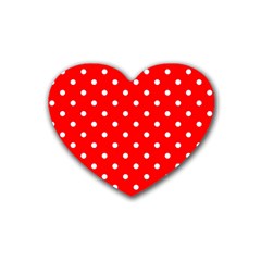 1950 Red White Dots Rubber Coaster (heart)  by SomethingForEveryone