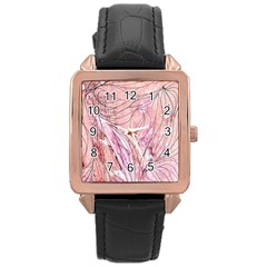 Flowing Petals Rose Gold Leather Watch  by kaleidomarblingart