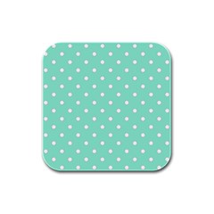 1950 Sea Foam Green White Dots Rubber Square Coaster (4 Pack) 