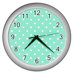 1950 Sea Foam Green White Dots Wall Clock (silver) by SomethingForEveryone