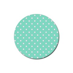 1950 Sea Foam Green White Dots Rubber Round Coaster (4 Pack)  by SomethingForEveryone