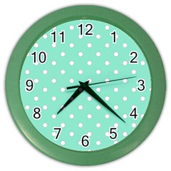 1950 Sea Foam Green White Dots Color Wall Clock by SomethingForEveryone