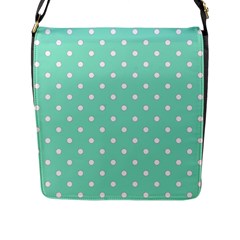 1950 Sea Foam Green White Dots Flap Closure Messenger Bag (l) by SomethingForEveryone