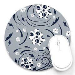 Folk Flowers Pattern Floral Surface Round Mousepads by Eskimos