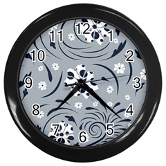 Folk Flowers Pattern Floral Surface Wall Clock (black) by Eskimos