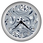 Folk flowers pattern Floral surface Wall Clock (Silver) Front