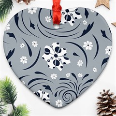 Folk Flowers Pattern Floral Surface Heart Ornament (two Sides)